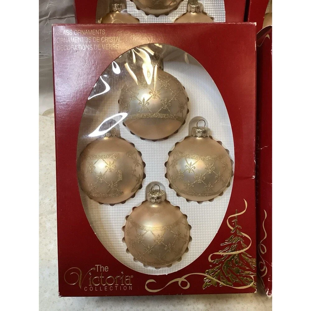 Victoria Collection Ranch USA Glass Golden Christmas Ornaments 4 Boxes 16 Balls